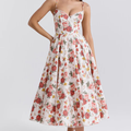 R&B | Feminines Blumen Midikleid mit Korsett Oberteil