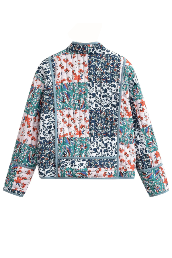 R&B | Bedruckte lockere lässige Strickjacke kurze gesteppte Baumwolljacke