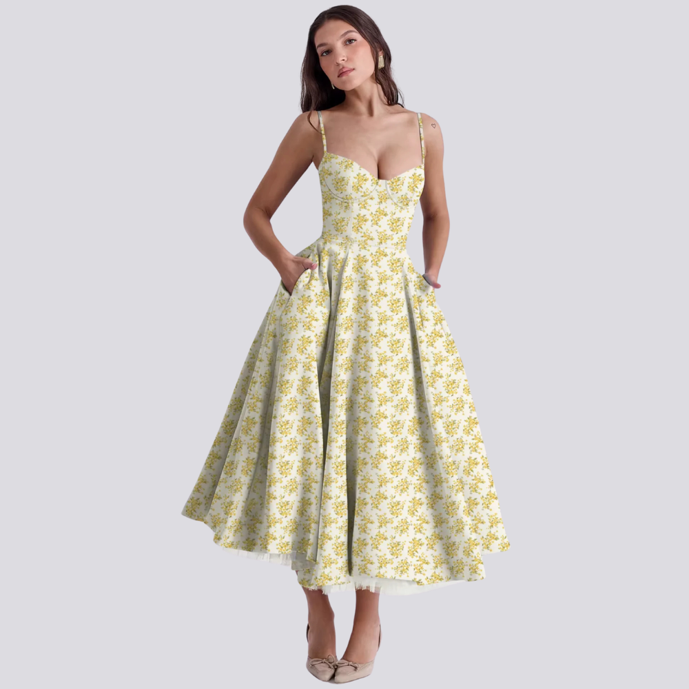 R&B | Midi-Kleid mit Blumenkorsett für Damen
