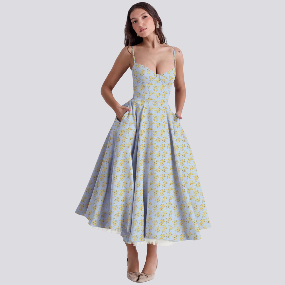 R&B | Midi-Kleid mit Blumenkorsett für Damen