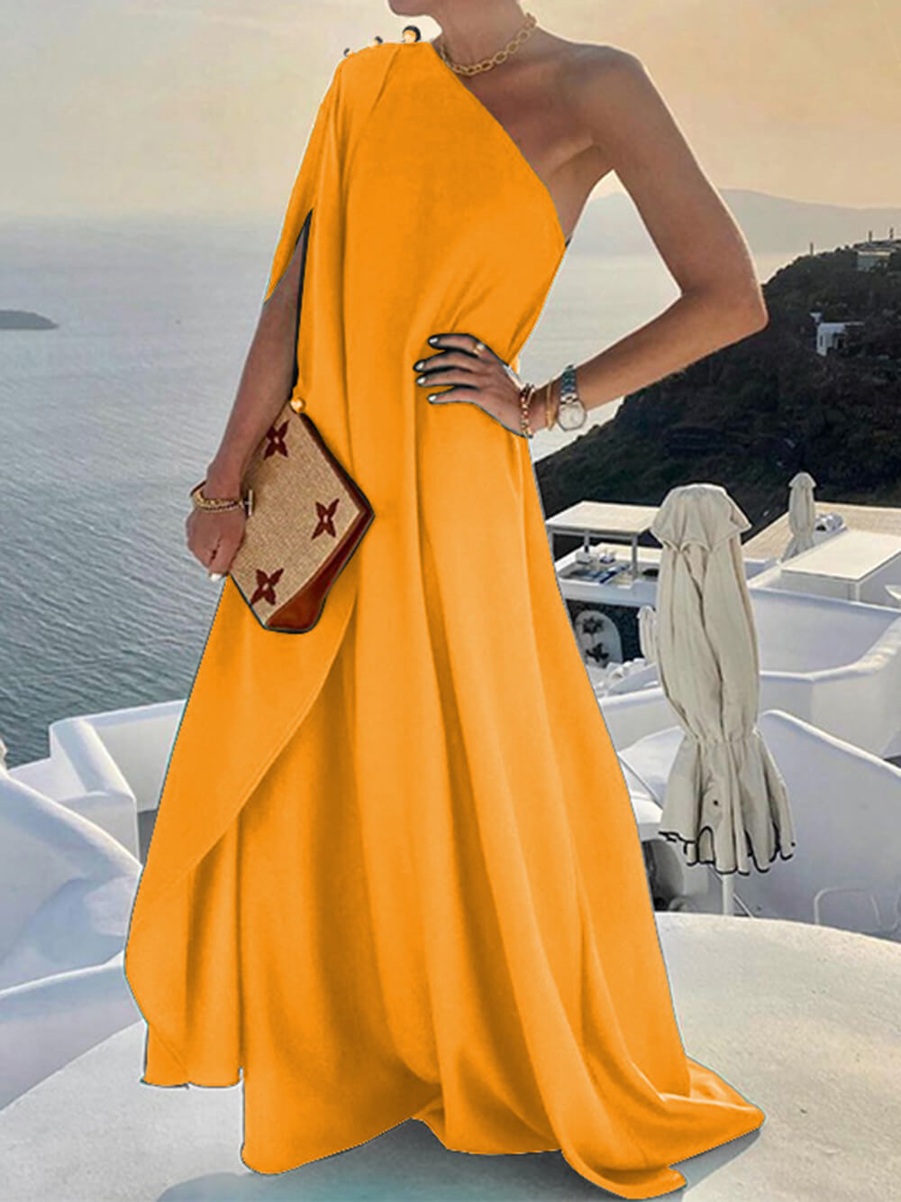R&B | Drapiertes Maxikleid mit Einer Schulter für Damen