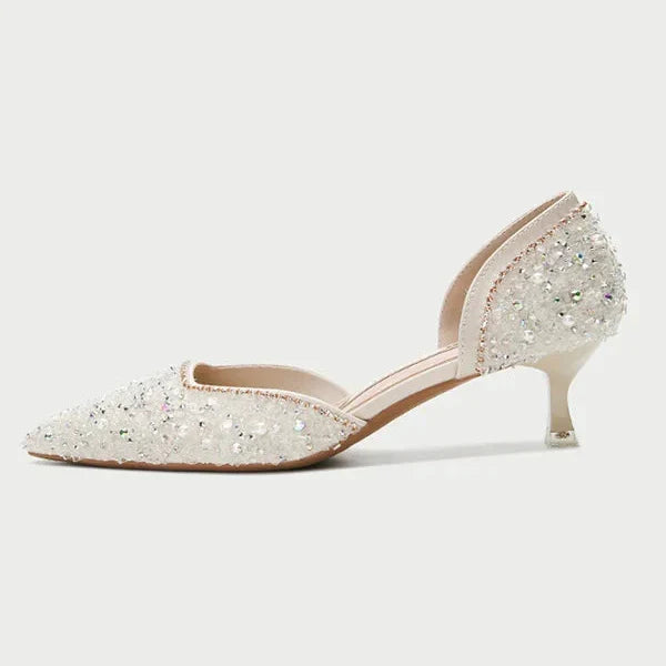 R&B | Stilvolle Schuhe mit Spitzer Zehe und Mittlerem Absatz mit Glitzeroberfläche