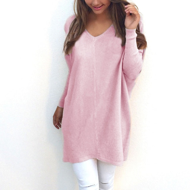 R&B - Sweater |Eleganter langer Pullover mit V-Ausschnitt für Damen