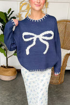 R&B | Weihnachtsbogen Kontrastfarbe Eingeschlossen Kante Langarm Gestrickter Pullover
