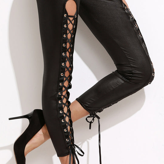 Damen Leggings mit innovativem Cut-Out und verstellbarem Schnürdesign R&B