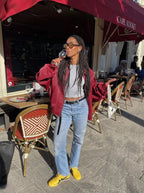 R&B | Burgundisch Zip up Jacke in Übergröße mit Kontrastnähten