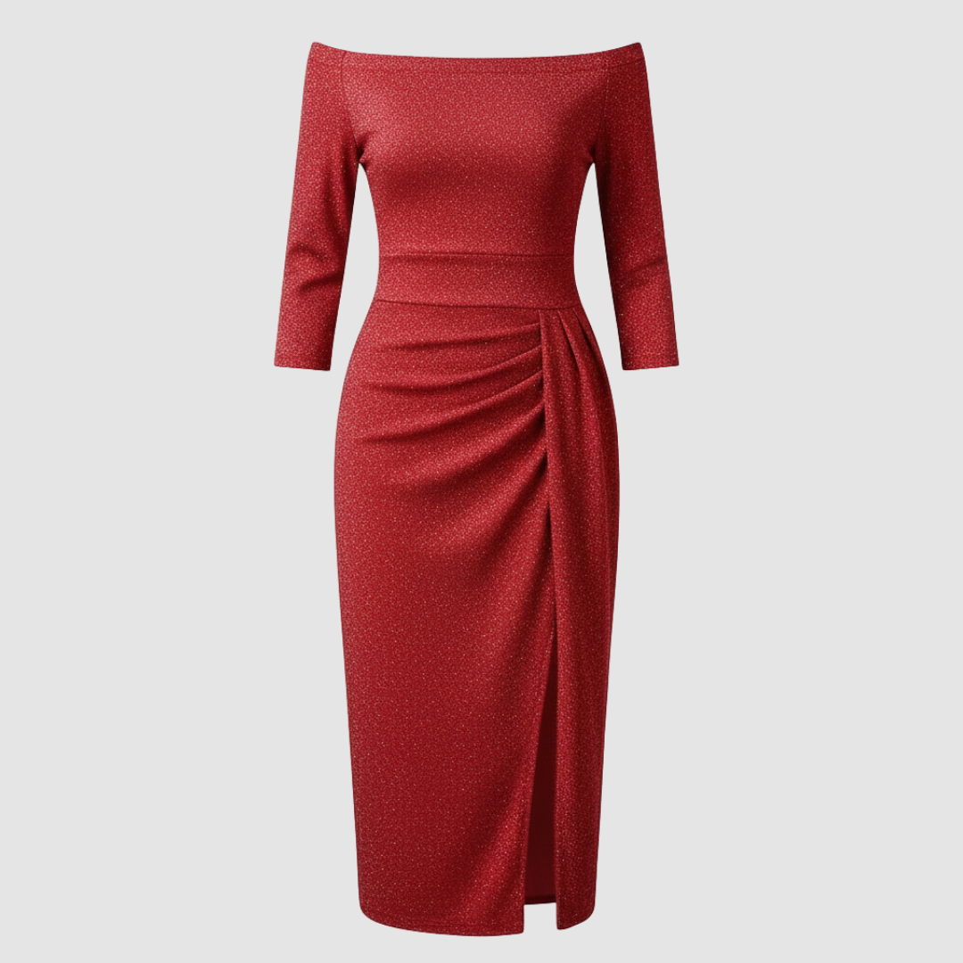 Elegantes Hochzeitsgast Kleid Off Shoulder Lang Satin | R&B
