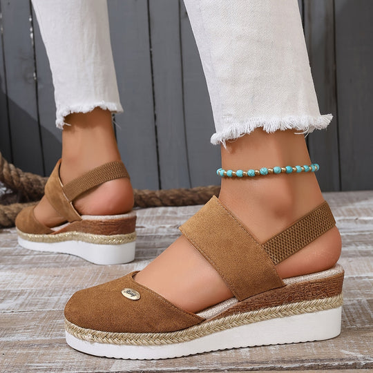 R&B | Damen Sandalen Auf Plattform: Rutschfest, Geschlossene Zehe, Elastischer Riemen