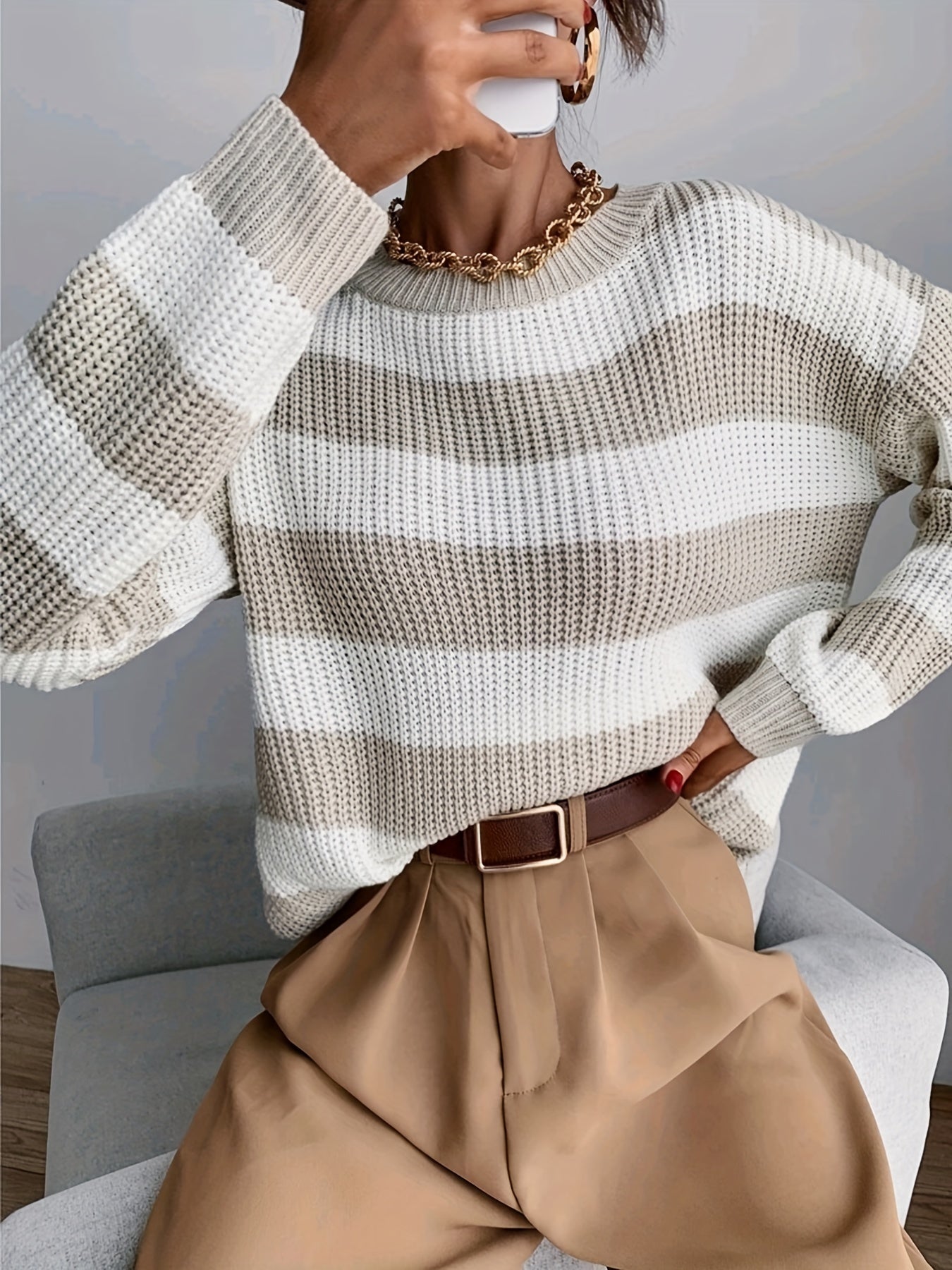 R&B | Bequemer Gestreifter Pullover