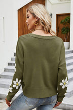 R&B | Floral Ribbed Trim Drop Shoulder Cardigan
