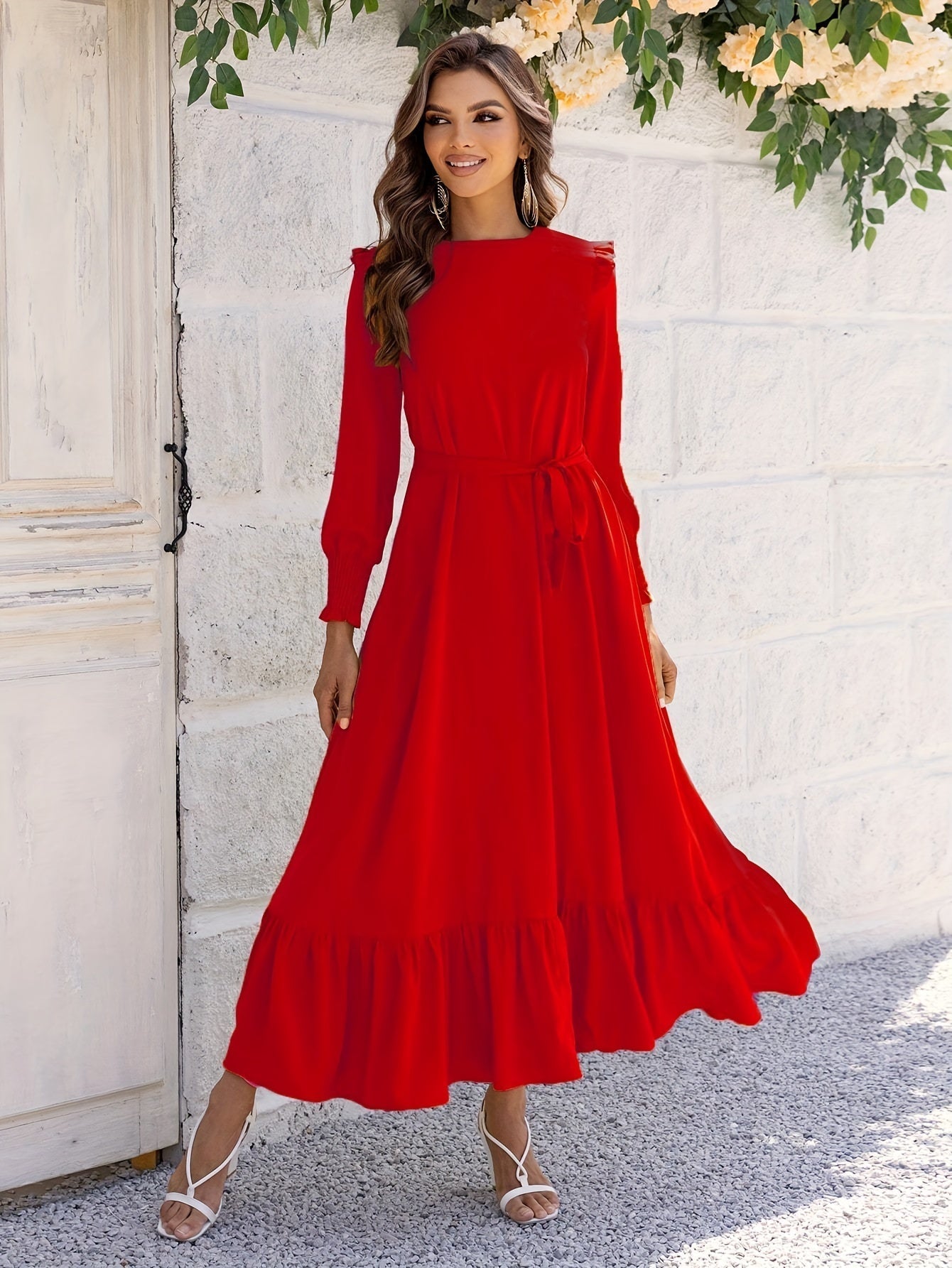 Maxikleid mit Bindegürtel | Leila