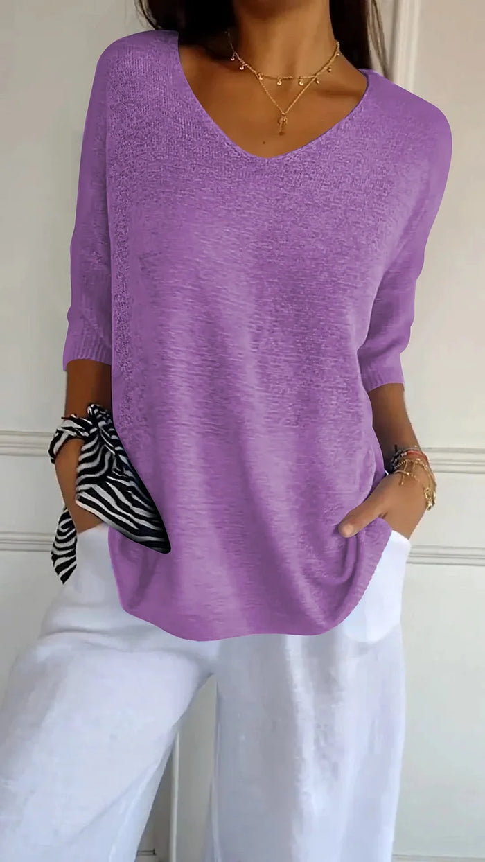R&B | Bequemes Damen Stricktop mit V-Ausschnitt