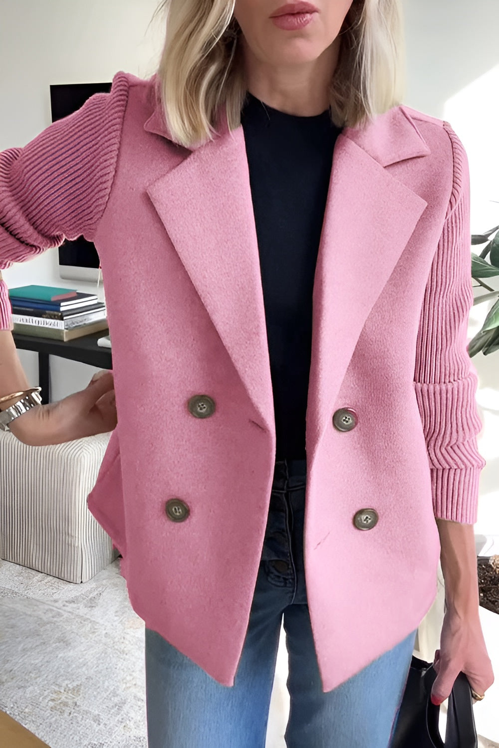 R&B | Damen Blazer aus veganer Wolle mit gestrickten Ärmeln