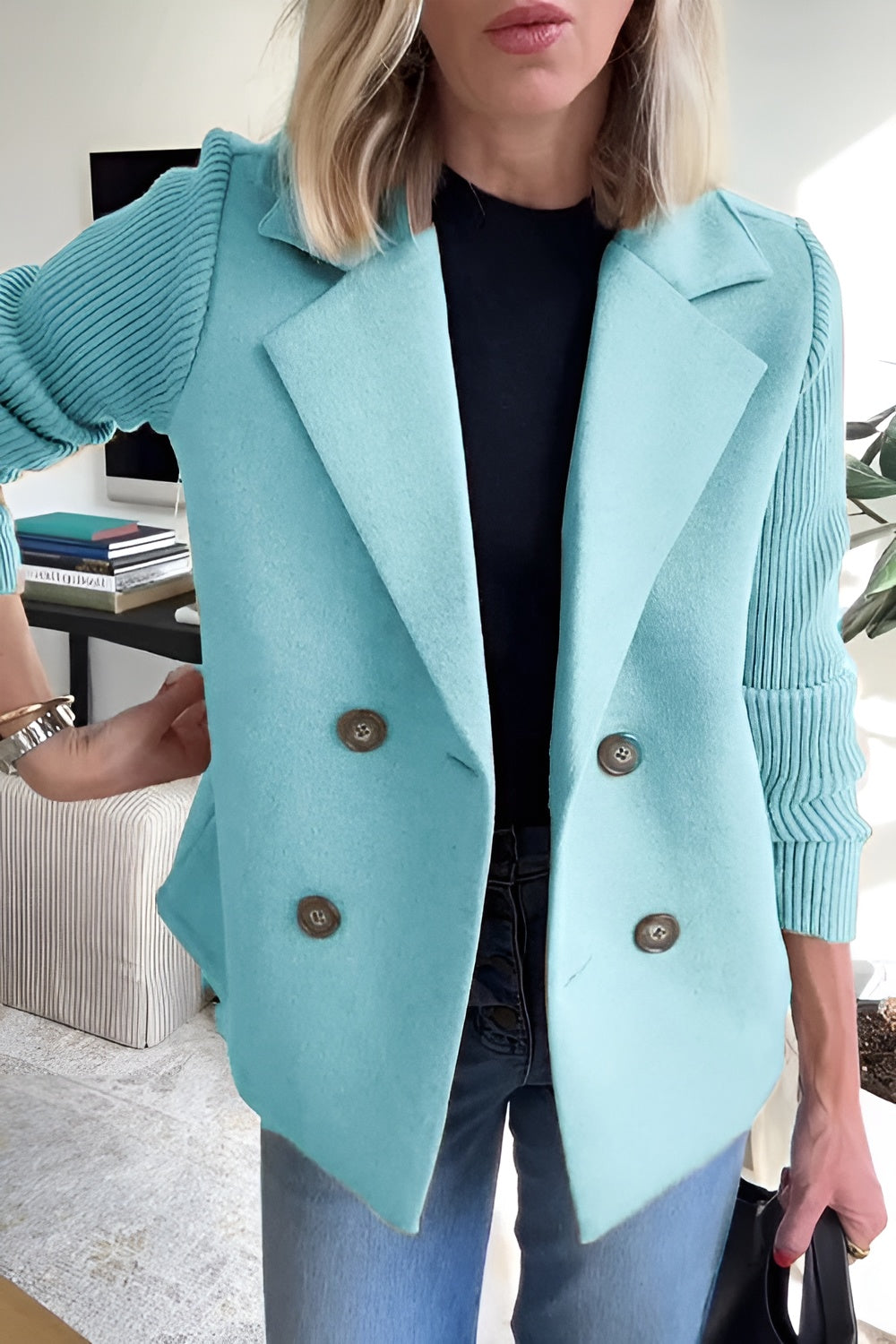 R&B | Damen Blazer aus veganer Wolle mit gestrickten Ärmeln