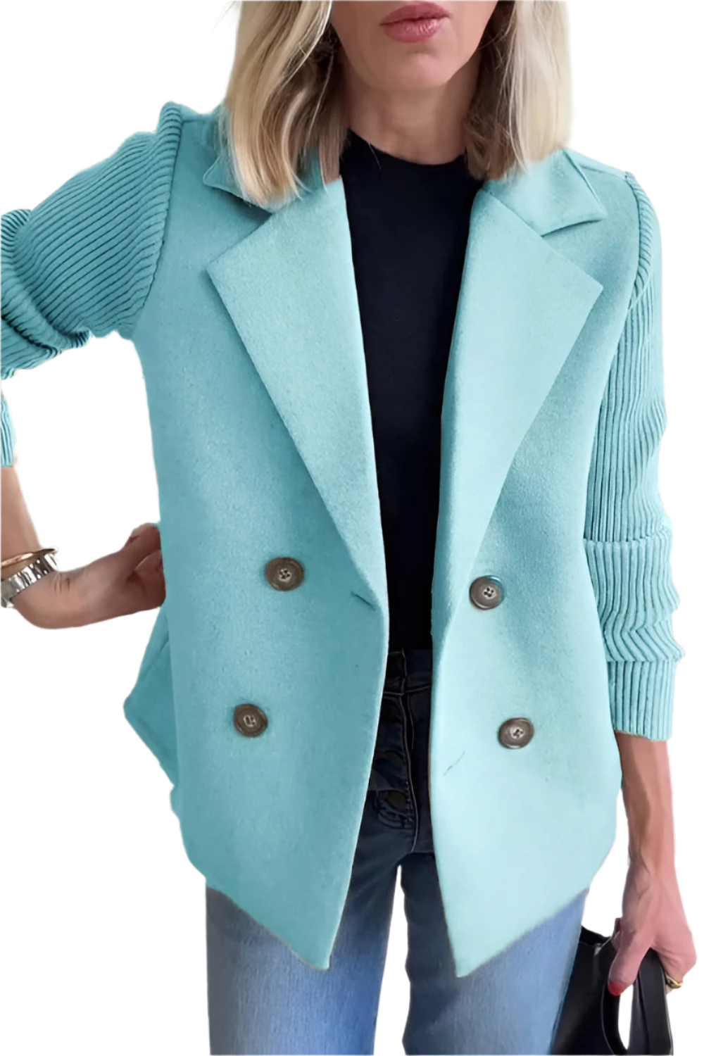 R&B | Damen Blazer aus veganer Wolle mit gestrickten Ärmeln