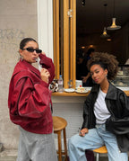 R&B | Burgundisch Zip up Jacke in Übergröße mit Kontrastnähten