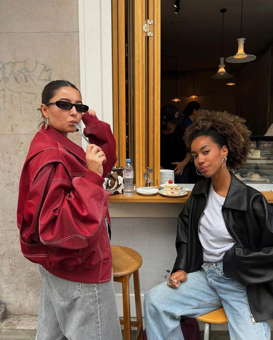 R&B | Burgundisch Zip up Jacke in Übergröße mit Kontrastnähten