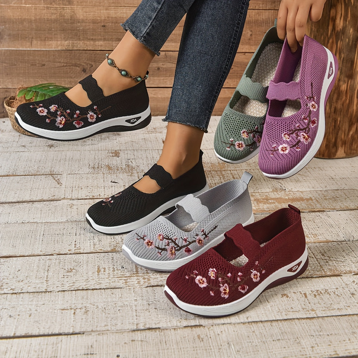 Blumenbestickte Mesh Slip-On Schuhe R&B R&B