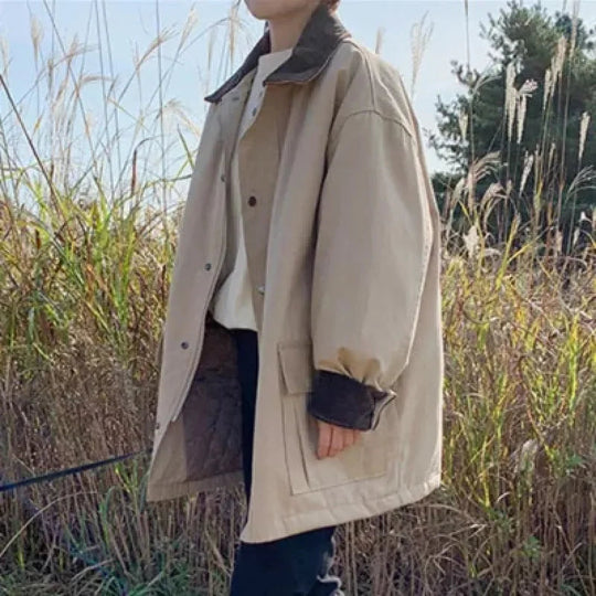 R&B | Damen Vintage-Style Jacke mit Umschlagbarem Kragen und Großen Taschen