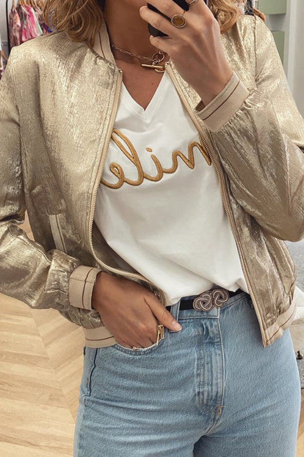 R&B | Khaki Metallic Reißverschluss BasR&Balljacke