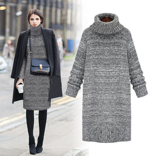 Damen Strickkleid mit hohem Kragen und lässiger Passform R&B