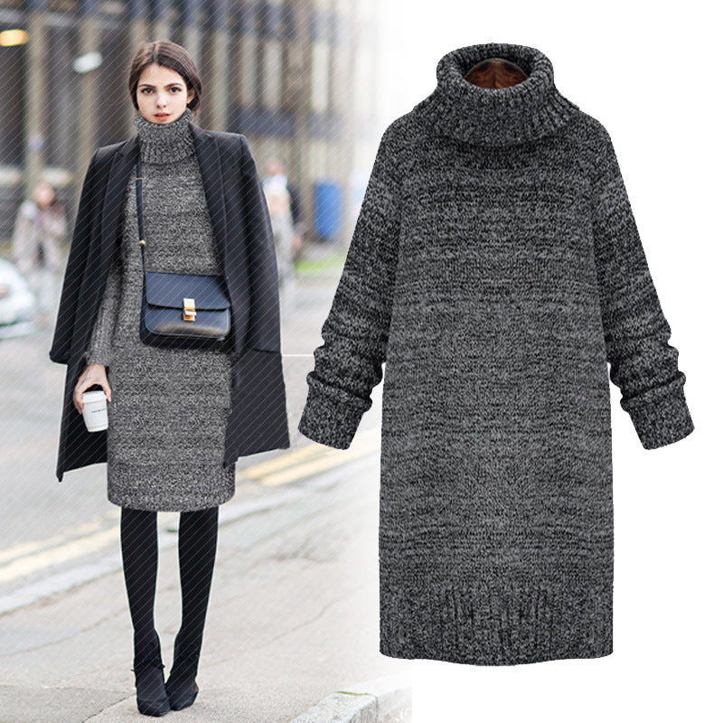 Damen Strickkleid mit hohem Kragen und lässiger Passform R&B