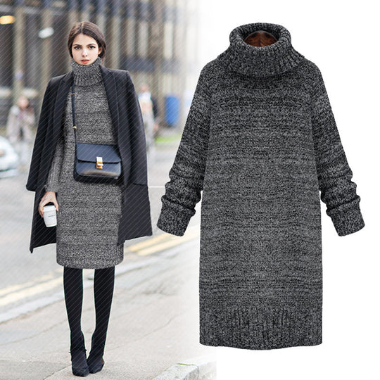 Damen Strickkleid mit hohem Kragen und lässiger Passform R&B