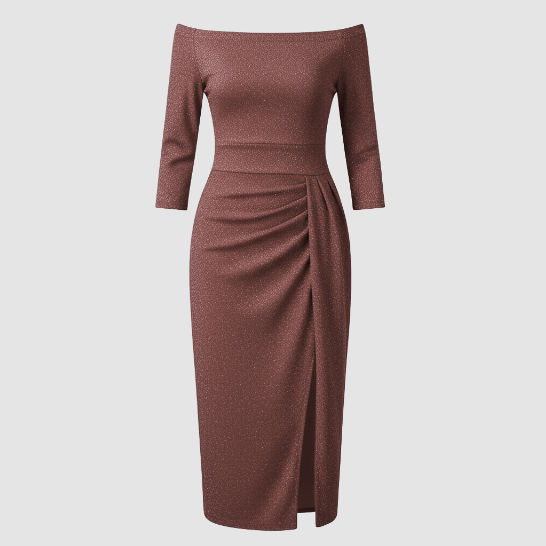 Elegantes Hochzeitsgast Kleid Off Shoulder Lang Satin | R&B