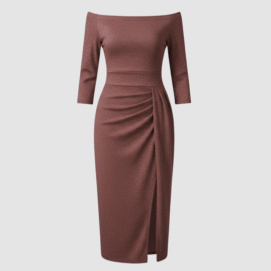 Elegantes Hochzeitsgast Kleid Off Shoulder Lang Satin | R&B
