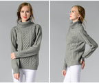 R&B | Damen Rollkragenpullover mit langen Ärmeln und Kabelstrick
