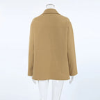 R&B | elegante braune Wolljacke mit doppelter Knopfreihe, halblang