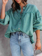 R&B | Button Down Raw Hem Denim Jacke