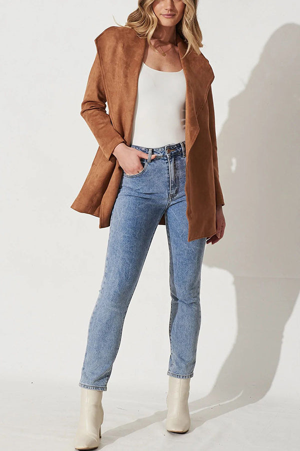 R&B | Farbe Anzug Strickjacke großer Revers Wildleder langärmlige Jacke