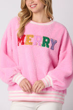 R&B | Weihnachtsbuchstaben Strass Langarm Rundhalsausschnitt Sweatshirt