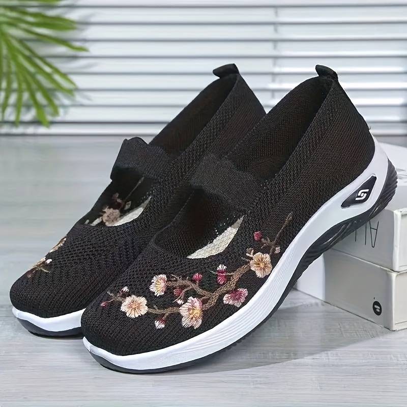 Orthopädische Florale Schwarze SlipOns R&B