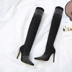 R&B | Strass Hohe Stiefel mit Absatz Bis Zum Oberschenkel