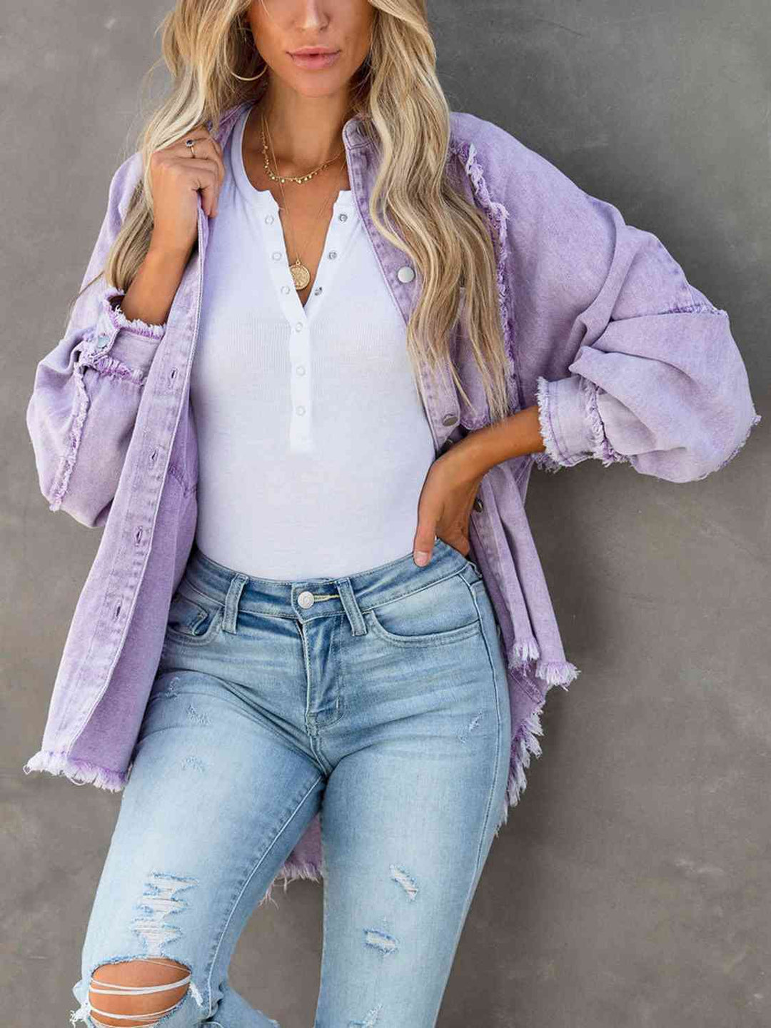 R&B | Button Down Raw Hem Denim Jacke