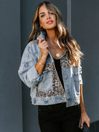 R&B | Jeansjacke mit Leopardenmuster und Rissen
