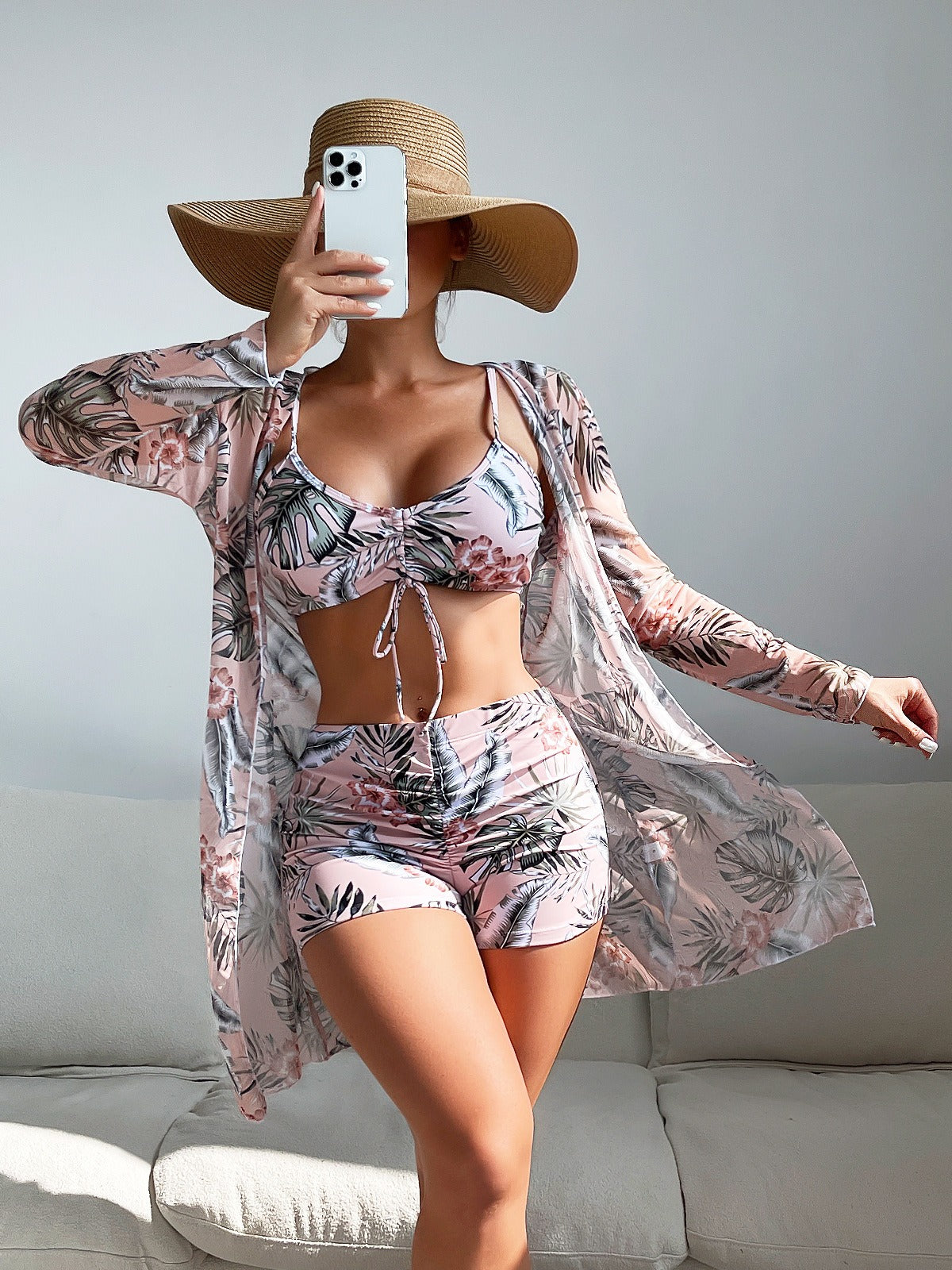 R&B | Dreiteilige Bluse mit hoher Taille und langen Ärmeln mit Kordelzug