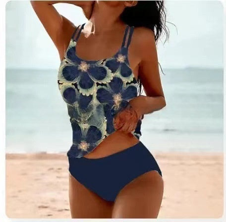 R&B | Retro Hochgeschnittenes Bikini mit Stranddruck