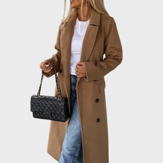R&B | Eleganter warmer langer zweireihiger Wintermantel