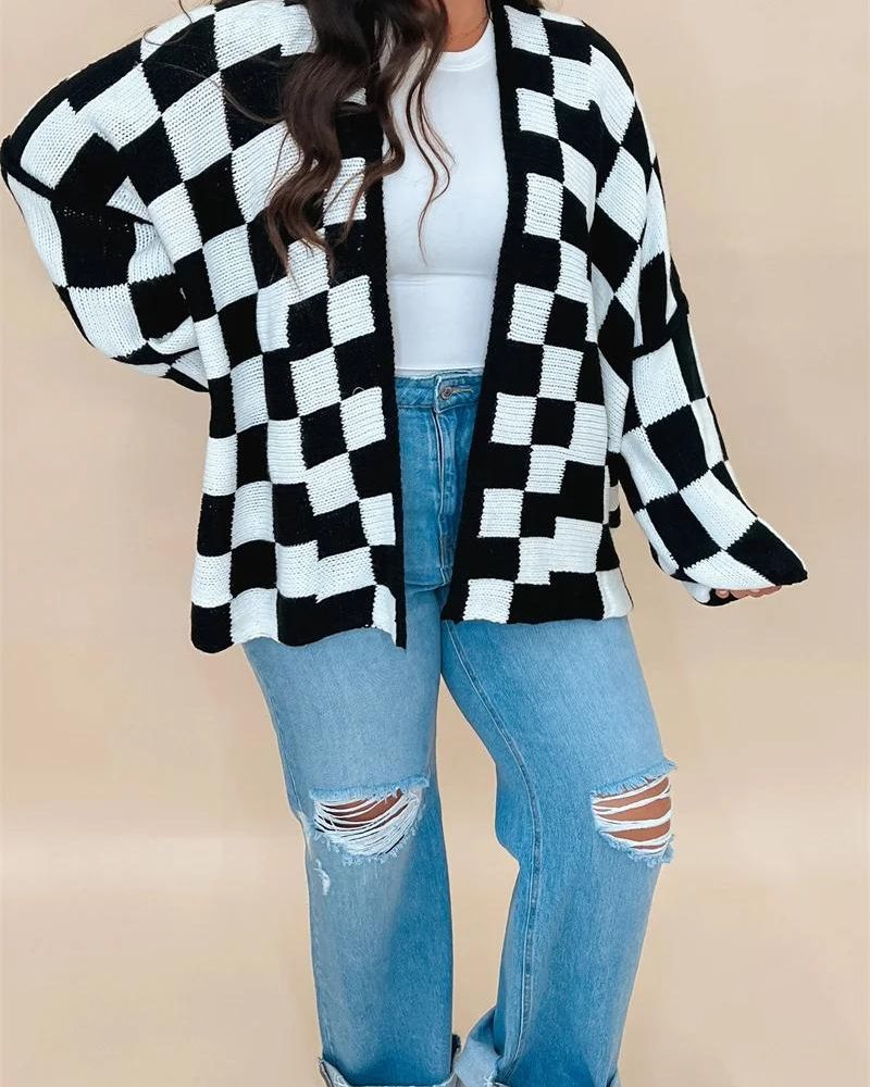 R&B | Übergroße Karierte Strickjacke