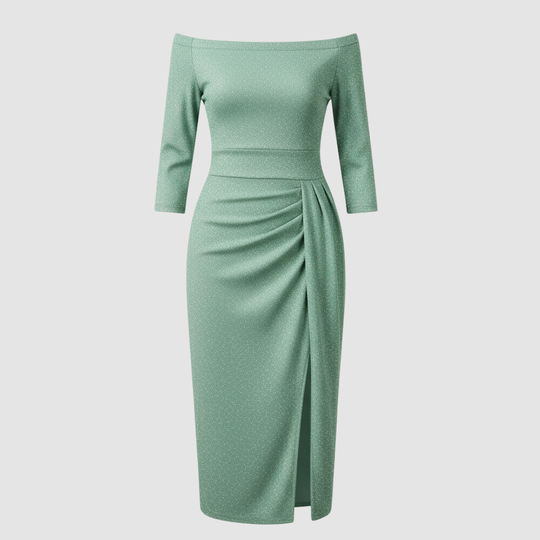 Elegantes Hochzeitsgast Kleid Off Shoulder Lang Satin | R&B