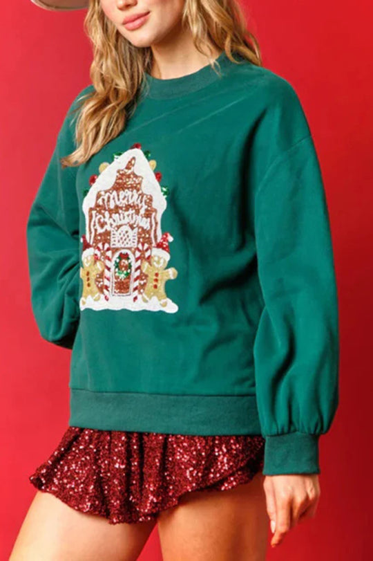 R&B | Weihnachts Süßigkeitenhaus Pailletten Lässiger Lockere Pullover
