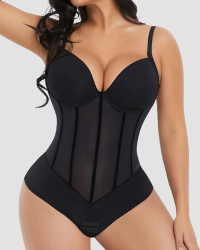 R&B | Damen Bauch Kontrolle Tanga Schiere Mesh Korsett Top Rückenfrei Bodysuit