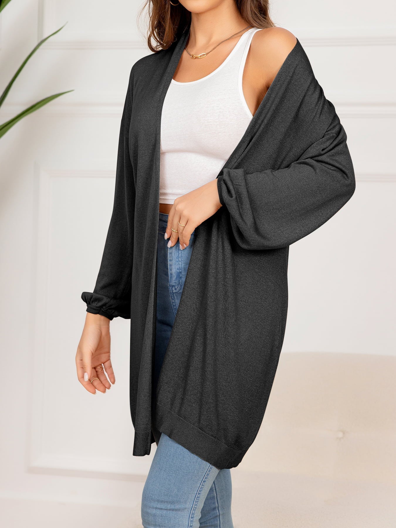 R&B | Gefallen Schulter Offene Front Langarm Cardigan