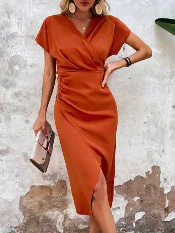 R&B | Midi-Kleid mit V-Ausschnitt und Schlitz