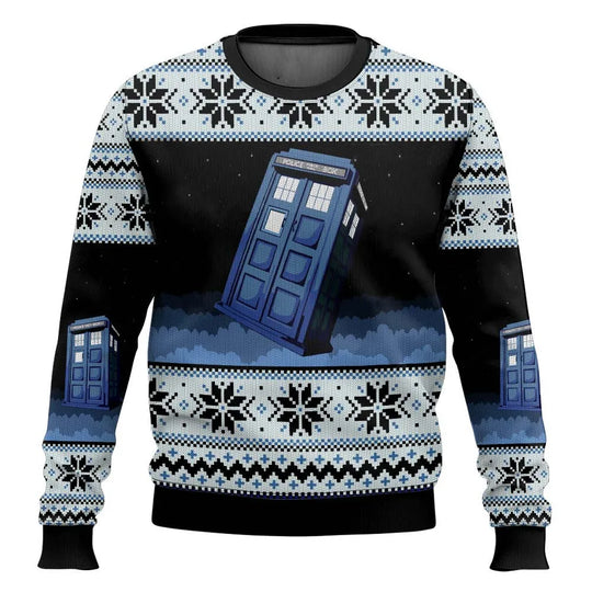 R&B | 3D Weihnachtsstrickpullover - Humorvolles Tardis-Design & Wärmer Komfort für die Feiertage