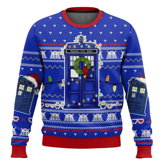R&B | 3D Weihnachtsstrickpullover - Humorvolles Tardis-Design & Wärmer Komfort für die Feiertage