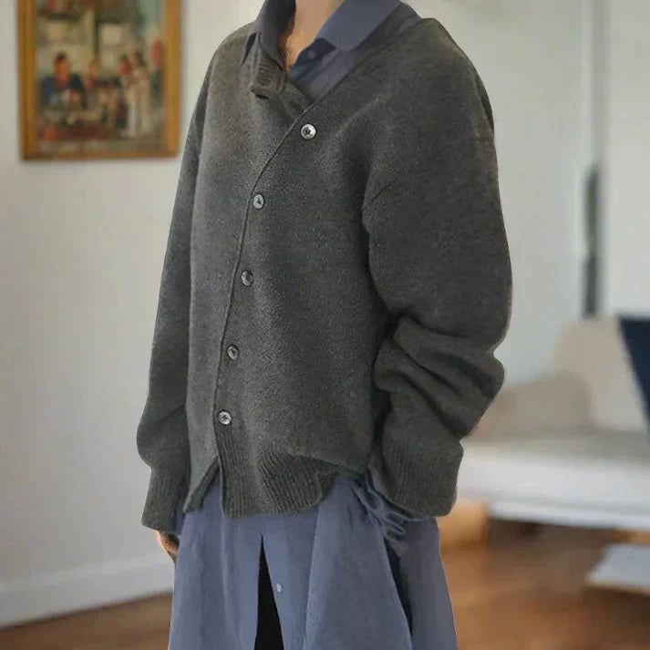 R&B | Weiche Strickjacke mit Diagonaler Knopfleiste